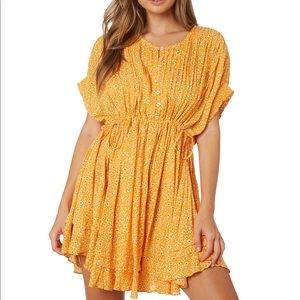 Free People One Fine Day Floral-Print Mini Dress XS Yellow Combo